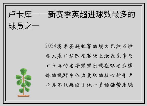 卢卡库——新赛季英超进球数最多的球员之一